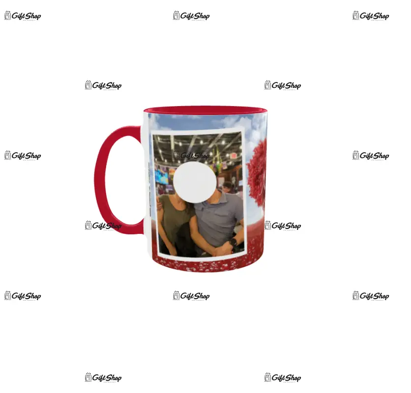 Love never dies, cana din ceramica, 330ml, personalizata cu 2 poze si text model 3374